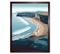 Artery8 Rhossili Bay Cliffs Over Beach Coastal Landscape 12x16" Framed Art in Brown | Size: W12" x H16" Artery8 Brown W12" x H16"