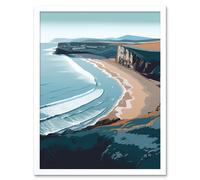 Artery8 Rhossili Bay Cliffs Over Beach Coastal Landscape 12x16" Framed Art in White | Size: W12" x H16" Artery8 White W12" x H16"