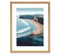 Artery8 Rhossili Bay Cliffs Over Beach Coastal Landscape Artwork Framed Wall Art Print 12X16 Inch
