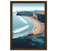 Artery8 Rhossili Bay Cliffs Over Beach Coastal Landscape Artwork Framed Wall Art Print A4