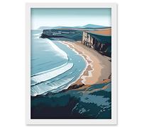 Artery8 Rhossili Bay Cliffs Over Beach Coastal Landscape Artwork Framed Wall Art Print A4