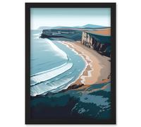 Artery8 Rhossili Bay Cliffs Over Beach Coastal Landscape Artwork Framed Wall Art Print A4 in Black Artery8 Black