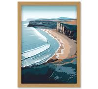 Artery8 Rhossili Bay Cliffs Over Beach Coastal Landscape Artwork Framed Wall Art Print A4