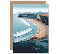 Artery8 Rhossili Bay Cliffs over Beach Coastal Landscape Travel Birthday Sealed Greeting Card Plus Envelope Blank inside