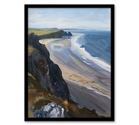 Artery8 Rhossili Bay Coastal Cliff Landscape Oil Painting Living Room Artwork Framed Wall Art Print A4