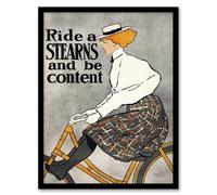 Artery8 Ride a Stearns Vintage Bicycle Ad Framed Wall Art Print Edward Penfield in Grey | Size: W12" x H16" Artery8 Grey W12" x H16"