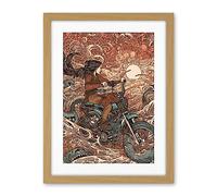 Artery8 Ride the Wind Warrior on Motorcycle Illustration Artwork Framed Wall Art Print 18X24 Inch