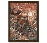 Artery8 Ride the Wind Warrior on Motorcycle Illustration Artwork Framed Wall Art Print A4