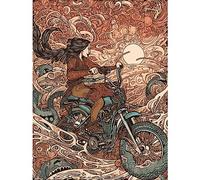 Artery8 Ride the Wind Warrior on Motorcycle Illustration Extra Large XL Wall Art Poster Print