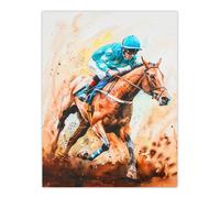 Artery8 Rider on Horse Racing Watercolour Dramatic Mud Living Room Extra Large XL Wall Art Poster Print