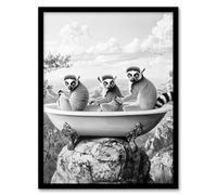 Artery8 Ring-tailed Lemurs in Bathtub Black White Surreal Bathroom Toilet Artwork Framed Wall Art Print 18X24 Inch