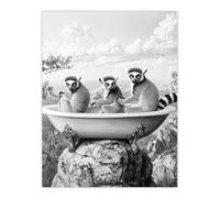 Artery8 Ring-tailed Lemurs in Bathtub Black White Surreal Bathroom Toilet Large Wall Art Poster Print Thick Paper 18X24 Inch