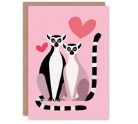Artery8 Ring Tailed Lemurs in Love Cute Illustration Valentine's Day Card in Pink Artery8 Pink