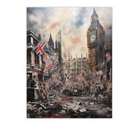 Artery8 Riot At Westminster Anarchy In The UK Big Ben Chaos Dystopian Unframed Wall Art Print Poster Home Decor Premium | Size: W12" x H16" Artery8 Multicolor W12" x H16"