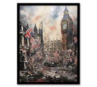 Artery8 Riot At Westminster Anarchy In The UK Big Ben Chaos Dystopian Artwork Framed Wall Art Print A4