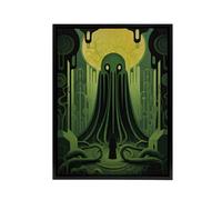 Artery8 Rise Of Cthulhu Lovecraft Framed Canvas Wall Art Print in Green | Size: W24" x H32" Artery8 Green W24" x H32"