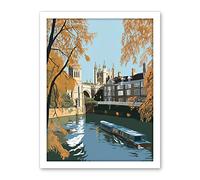 Artery8 River Cam and University Buildings of Cambridge Artwork Framed Wall Art Print 18X24 Inch