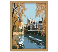 River Cam and University Buildings of Cambridge Artwork Framed Wall Art Print A4 Artery8 Light Oak One Size