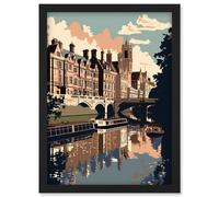 Artery8 River Cam & University of Cambridge Buildings Artwork Framed Wall Art Print A4 in Black Artery8 Black