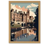 River Cam and University of Cambridge Buildings Artwork Framed Wall Art Print A4 Artery8 Light Oak One Size