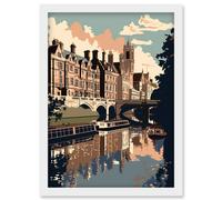 Artery8 River Cam & University of Cambridge Buildings Artwork Framed Wall Art Print A4 in White Artery8 White