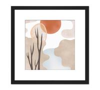 Artery8 River Landscape Autumn Sunset Boho Abstract Illustration Square Wooden Framed Wall Art Print Picture 8X8 Inch in Black Artery8 Black