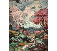 Artery8 River Landscape with Pink Trees and Storm Clouds Large Wall Art Poster Print Thick Paper 18X24 Inch