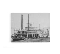 Artery8 River Steamboat Ben Campbell At Landing Canvas Wall Art Print in Grey | Size: W24" x H32" Artery8 Grey W24" x H32"