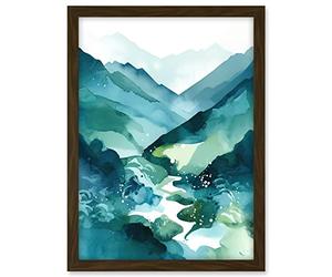 Artery8 River Trail in the Scottish Highlands Modern Landscape Watercolour Painting Artwork Framed A3 Wall Art Print