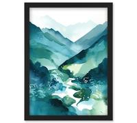 River Trail in the Scottish Highlands Modern Landscape Watercolour Painting Artwork Framed Wall Art Print A4 Artery8 Black One Size