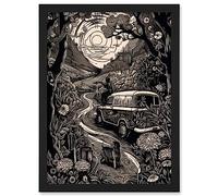 Artery8 Road Trip Stop by Countryside Forest Landscape Artwork Framed A3 Wall Art Print