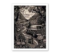 Artery8 Road Trip Stop by Countryside Forest Landscape Artwork Framed Wall Art Print 18X24 Inch