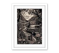 Artery8 Road Trip Stop by Countryside Forest Landscape Artwork Framed Wall Art Print 18X24 Inch