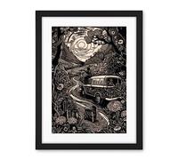 Artery8 Road Trip Stop by Countryside Forest Landscape Artwork Framed Wall Art Print 18X24 Inch