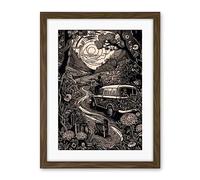 Artery8 Road Trip Stop by Countryside Forest Landscape Artwork Framed Wall Art Print 18X24 Inch