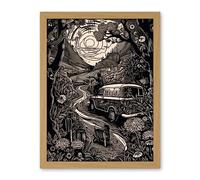 Artery8 Road Trip Stop by Countryside Forest Landscape Artwork Framed Wall Art Print 18X24 Inch
