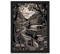 Artery8 Road Trip Stop by Countryside Forest Landscape Artwork Framed Wall Art Print A4