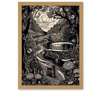 Artery8 Road Trip Stop by Countryside Forest Landscape Artwork Framed Wall Art Print A4 in Light Oak Artery8 Light Oak