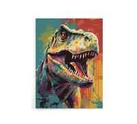 Artery8 Roaring T Rex Colourful Dinosaur Canvas Wall Art Print | Size: W18" x H24" Artery8 Multicolor W18" x H24"