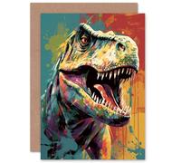Artery8 Roaring T-Rex Dinosaur Kids for Child Children Birthday Thank You Congratulations Blank Art Greeting Card
