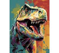 Artery8 Roaring T-Rex Multicoloured Dinosaur Portrait Large XL Wall Art Canvas Print