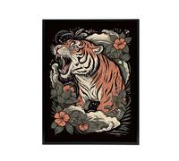 Artery8 Roaring Tiger Old School USA Tattoo Framed Canvas Wall Art Print in Orange | Size: W18" x H24" Artery8 Orange W18" x H24"