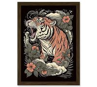 Artery8 Roaring Tiger Old School USA Tattoo Ink Body Art Rockabilly Americana 50s Artwork Framed Wall Art Print A4