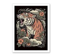 Artery8 Roaring Tiger Old School USA Tattoo Ink Body Art Rockabilly Americana 50s Artwork Framed Wall Art Print 18X24 Inch