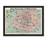 Artery8 Robelin Paris Metropolitan Monument Map France Artwork Framed Wall Art Print A4 in Black Artery8 Black