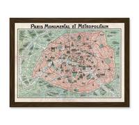Artery8 Robelin Paris Metropolitan Monument Map France Artwork Framed Wall Art Print A4 in Brown Artery8 Brown