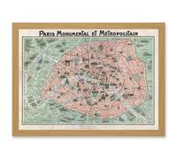 Artery8 Robelin Paris Metropolitan Monument Map France Artwork Framed Wall Art Print A4 in Light Oak Artery8 Light Oak
