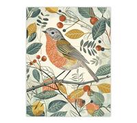 Artery8 Robin Bird Garden Shrub Leaves Bright Painting Living Room Unframed Wall Art Print Poster Home Decor Premium