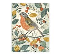 Artery8 Robin Bird Garden Shrub Leaves Bright Painting Wall Art Print | Size: W24" x H32" Artery8 Multicolor W24" x H32"