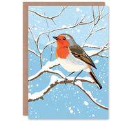 Artery8 Robin Bird Snow Winter Tree Branch Blank For Him Or Her Art Xmas Festive Christmas Card